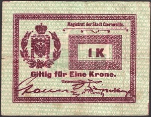 1 Krone Magistrat Der Stadt Czernowitz Ukraine / Österreich 1914 - "VG" -#E37 - Bild 1 von 2