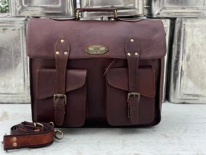 Men's Vintage Leather Satchel 16.5 Inch Shoulder Bag Messenger Laptop Briefcase - Picture 1 of 8
