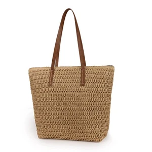 Womens Large Straw Beach Tote Bag Handmade Woven Shoulder Bag Handbag Purse f... - Picture 1 of 6