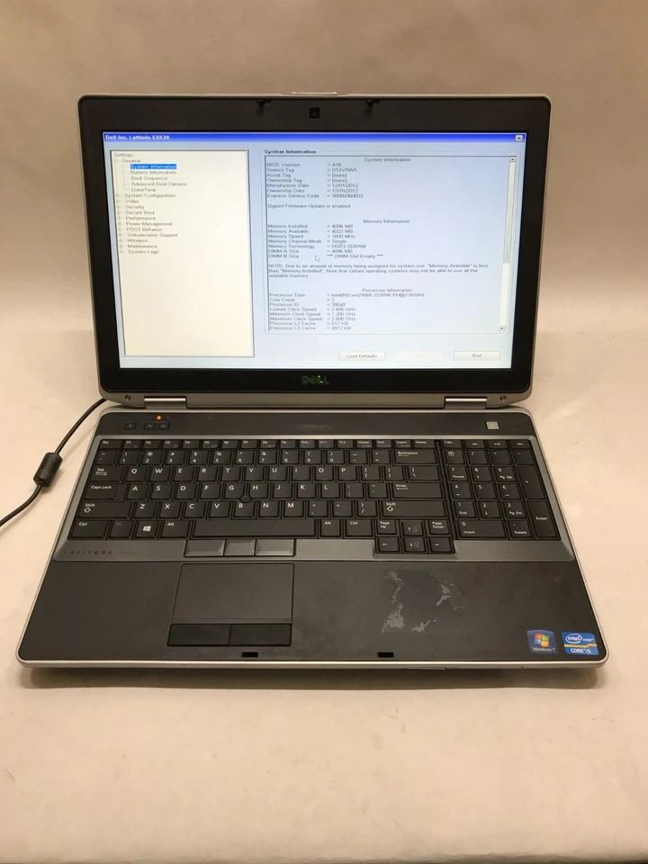 Dell Latitude E6530 15" Intel Core i5 4GB RAM NO HDD/OS Boots to BIOS READ! - DW - Image 1 of 4