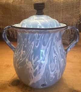 Antikes Granitgeschirr selten Zucker Kobaltblau Weiß Wirbel - Bild 1 von 10