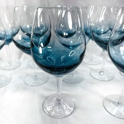 Pier 1 Teal Crackle 8.5”  Wine/Water  Glasses - Image 1 of 4
