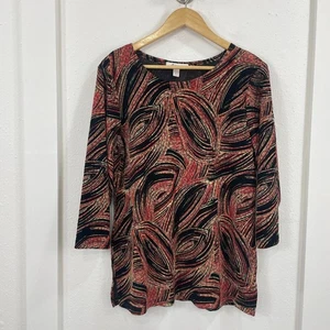 JM Collection Women’s Top Large Red Long Sleeve Scoop Neck Comfort - Picture 1 of 9