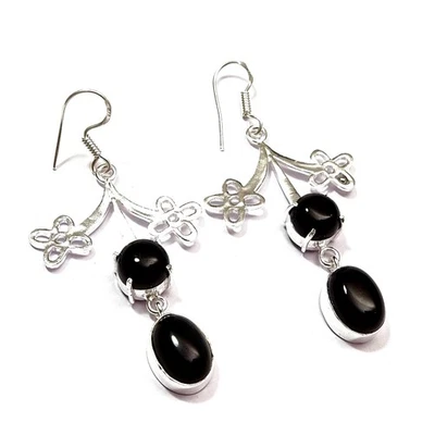 Black Onyx Massive Gemstone Silver Plated Earring Jewelry 1.5 to 3.5'' P285 - Image 1 of 4