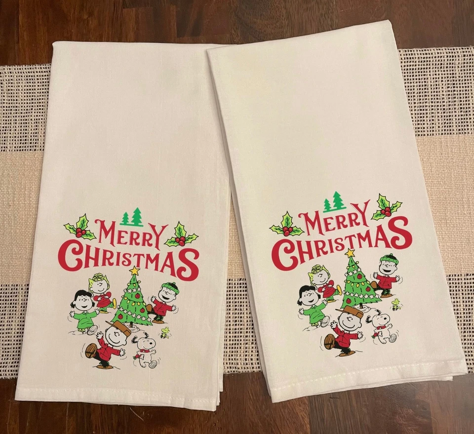 Juego de 2 toallas de cocina Christmas Charlie Brown Snoopy 100 % algodón talla 28x28 nuevas Foto 1 de 1