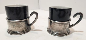 Set 2 tazze espresso vintage Monopoli Italia ceramica nera con supporti placcato argento - Foto 1 di 18