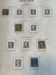 1910-1913 U.S. Washington-Franklin Coil Album Page Perf 12 & 81/2 Varieties  - Bild 1 von 7