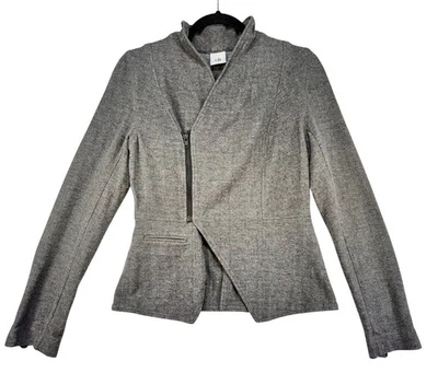 Chaqueta tejida con cremallera tejida preppy asimétrica Cabi para mujer XS gris Foto 1 de 4