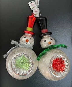 NEW~RAZ Imports~Mercury Glass Vintage Christmas Snowman Reflector Ornament~Set 2 - Picture 1 of 3