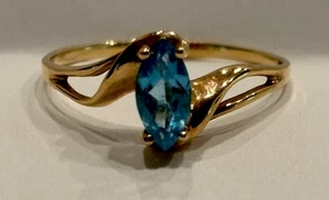 10 Karat Gelbgold Blautopas Ring 1,44 Gramm Größe 7,75 - Bild 1 von 4