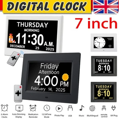Digital Alarm Clock LCD Calendar Day Date Memory Loss Dementia Elderly Reminder - Image 1 of 4