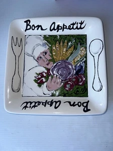Nancy Thomas Guten Appetit Koch hält Gemüse Keramik Teller, 1994 - Bild 1 von 6