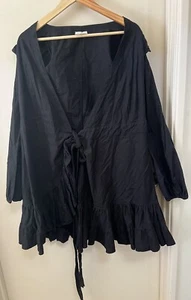Seed Heritage Black Relaxed Ruffle Linen Wrap Summer Dress-Cute-Comfy-Size 14 - Picture 1 of 17