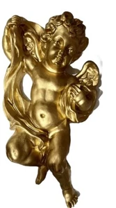 Ornate Gold Accent Cherub/Angel Plaster Wall Decor 8.5”x6” MCM Hollywood Vintage - Picture 1 of 4