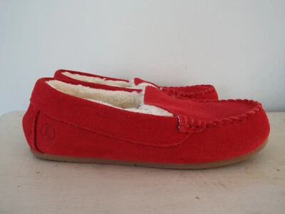 Lands' End Suede Moccasin Red Slippers Youth Size 4 - Image 1 of 4