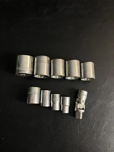 10 Pc Vtg THORSEN Socket Set USA 1-1/4, 1-1/8, 1, 15/16, 7/8, 5/8, 9/16, 1/2 - Picture 1 of 10