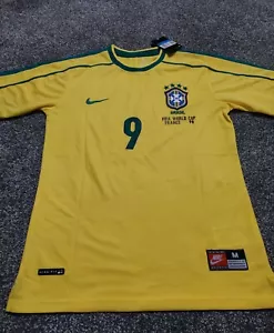 CLASSIC RETRO BRAZIL 1998 WORLD CUP FRANCE 98 SHIRT JERSEY RONALDO R9 S M L XL - Picture 1 of 5
