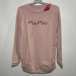 Isabel Maternity Long Sleeve Crew Neck "Mama" Pullover Sweatshirt - Pink XS - Picture 1 of 2