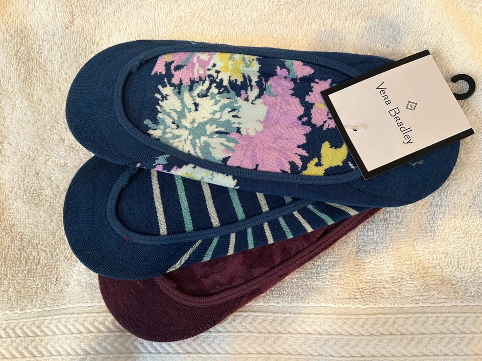 NUEVO CON ETIQUETAS CALCETINES VERA BRADLEY FORROS CORTE BAJO NO-SHOW NO-SHOW PAQUETE DE 3 Chrysanthemum Crush Foto 1 de 4