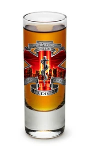 WE WILL NEVER FORGET  9-11 - EMS  RED FIRE AND SNAKE- NEW-  2 OZ. SHOT GLASS   - Picture 1 of 1