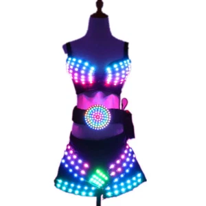 Women LED Party Suit Bra Belt Skirt Rave Costume Festival Woman Dancer Club DJ - Picture 1 of 9