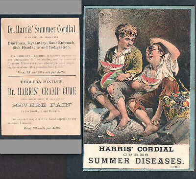 Dr Harris 1800's Teething Sick Headache Cure Shoeshine Newspaper Boys Trade Card • 39.09$
