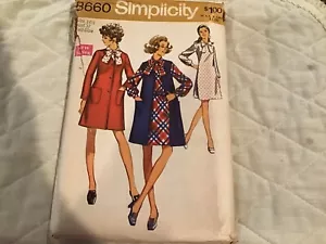 Simplicity 8660 Vintage Shirt Dress 14 1/2 Bust 35" 1969 '60s Sewing Pattern - Picture 1 of 4