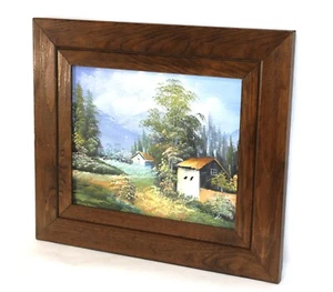 Mountain Landscape Painting Oil Acrylic Wall Art 14 x 12 Wood Frame - Picture 1 of 6