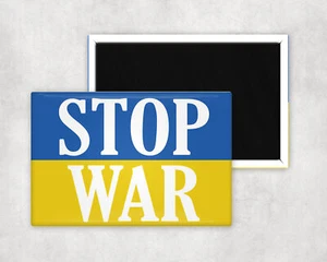 Stop war Fridge Magnet, pray for Ukraine, anti war protest. 8cm x 5cm - Foto 1 di 1