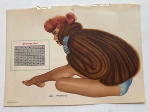 Original January 1949 Pinup Girl Calendar Page- Red Head in Mink Coat - Picture 1 of 1