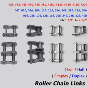 #25 - #200 Simplex/Duplex Roller Chains Full/Half Connecting Links Pitch 1/4"-2" - Picture 1 of 12