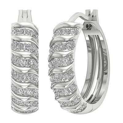 Hoops Huggies Earrings 0.80 Ct SI1 G Natural Diamond In Pave Set 14K White Gold - Image 1 of 4