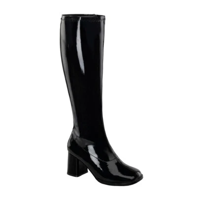 Sexy WIDE CALF Black Block Heel Retro Gogo Costume Knee Boots GOGO300WC/B - Image 1 of 4