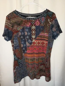 Desigual Lucia Artisan Patchwork Top Womens XL Mesh Boho Colorful Artsy - Picture 1 of 11
