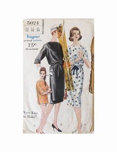 Vintage Vogue 5024 Sz 12 Sewing Pattern Dress, Tunic Dress, Overblouse, Easy Sew - Picture 1 of 4