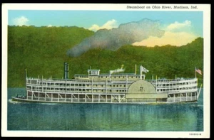 BARCO DE VAPOR EN OHIO RIVER - MADISON, EN POSTAL - Imagen 1 de 1