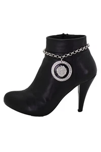 Women Silver Metal Chain Boot Bracelet Anklet Shoe Charm Pool Party Lion Coin - Picture 1 of 15