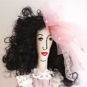 Handmade plush doll Australian made Dark Hair doll 46cm Approximate Signed Pink - Picture 1 of 9