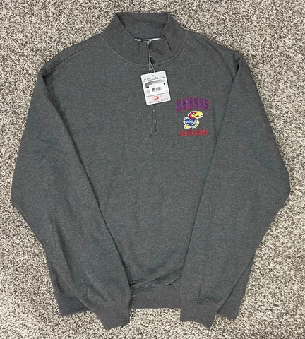 Kansas Jayhawks 1/4 Zip Gray Pullover Jacket Men's XL - Brand New Original Tags Cover