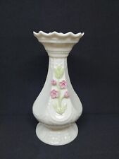 VTG Belleek Vase Flower Pot with Applied Rose Flowers Ireland Porcelain 