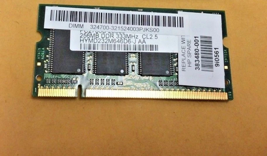 Infineon 256MB PC2700 DDR-333MHz SoDimm RAM HYS64D32020HDL - HP 383480-001 #103 Foto 1 de 1