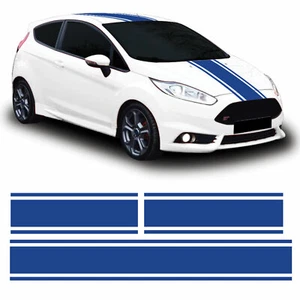 Blue Centre Full Body Racing Stripes For Ford Fiesta Mk7 MK7.5 ST Vinyl Sticker - Picture 1 of 2