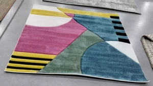 BLUE /FUCHSIA 5'-3" X 5'-3" Back Stain Rug, Reduced price 1172752022 HLW706C-5SQ - Picture 1 of 4