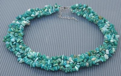 Vintage Sterling Silver Tumbled Amazonite Beaded Statement Necklace 19" - Image 1 of 4