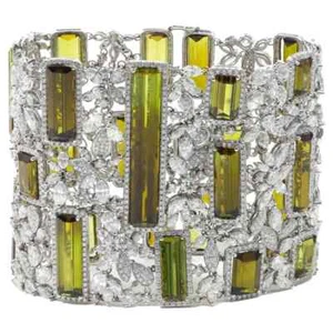 Luxury Style 131.12 TCW Baguette Peridot & Multi Cut Sapphire Women's Bracelet - Picture 1 of 9