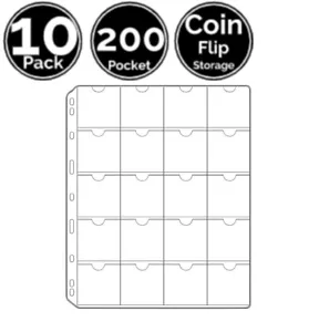 10 Page 200 Pocket 2" x 2" 52mm Sheets 9-Hole Fit For Coin Flip Holder - Picture 1 of 3