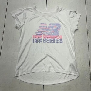 New Balance White Cap Short Sleeve Athletic Top Activewear Shirt Girls M 10 - 12 - Picture 1 of 9