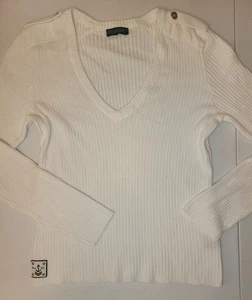 Vintage LAUREN JEANS CO Ralph Lauren Ribbed Knit Sweater Nautical Shoulder Patch - Picture 1 of 10
