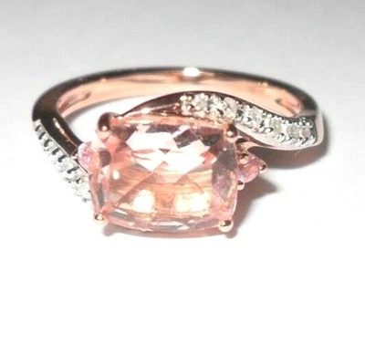 1.8ct  Morganite and Pink Sapphire & Diamond Ring- 9ct Rose Gold- size- N (QVC ) - Image 1 of 4