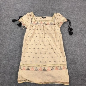 Madewell Dress Womens Small Beige Embroidered Boho Tassel Peasant Cotton Linen - Picture 1 of 10
